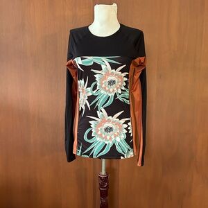 Patagonia Black Floral Long-Sleeve Top with Mint and Rust Panels
